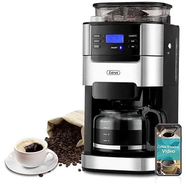 10-Cup Drip Coffee Maker, Grind and Brew Automatic Coffee Machine with Built-In Burr Coffee Grinder, Programmable Timer Mode and Keep Warm Plate,...