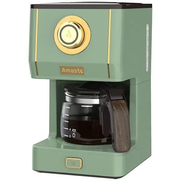 Amaste Drip Coffee Machine with 25 Oz Glass Pot, Retro Style Maker with Reusable Coffee Filter & Three Brewing Modes, 30minute-Warm-Keeping, Matcha...