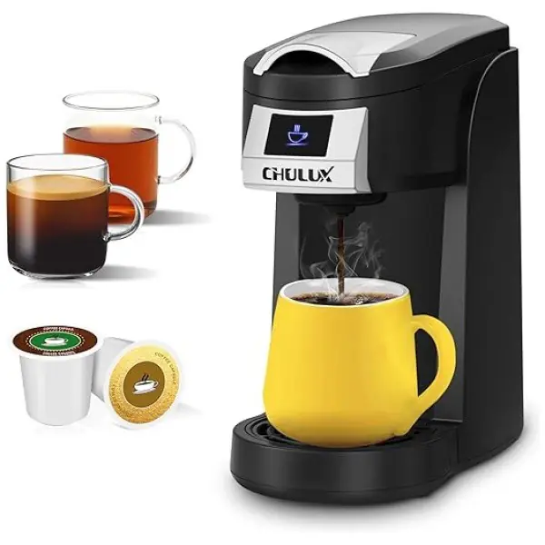 CHULUX Single Serve Coffee Maker, One Cup Coffee Brewer for K Cup & Ground Coffee, 5 to 12oz Brew Sizes in Mins, Auto Off Function, Portable Coffee...