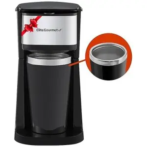 Elite Gourmet EHC114 Personal Single-Serve Compact Coffee Maker Brewer Includes 14Oz. Thermal Travel Mug with Stainless Steel Interior, Compatible...