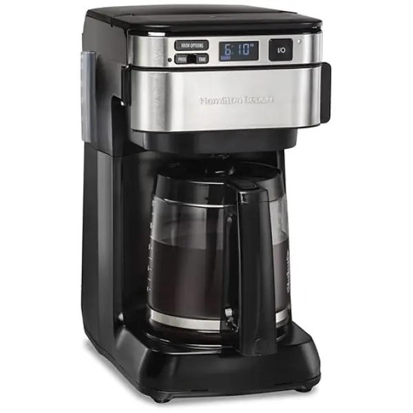 Hamilton Beach Programmable Coffee Maker, 12 Cups, Front Access Easy Fill, Pause & Serve, 3 Brewing Options, Black (46310)