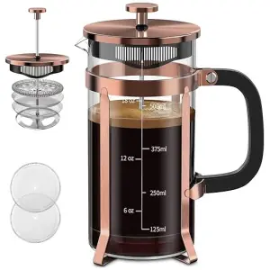QUQIYSO Coffee Maker 304 Stainless Steel French Press with 4 Filter, Heat Resistant Durable, Easy to Clean, Borosilicate Glass Coffee Press, 100%...