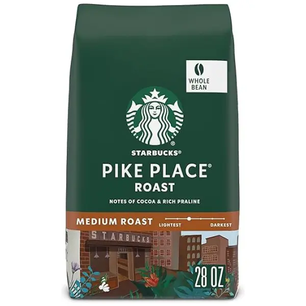 Starbucks Medium Roast Whole Bean Coffee — Pike Place — 100% Arabica — 1 bag (28 oz)
