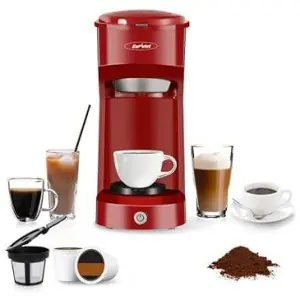 Sunvivi Coffee Maker, Single Serve Brewer for Single Cup, With Permanent Filter, 6oz to 14oz Mug, One-touch Control Button with Illumination,Red...